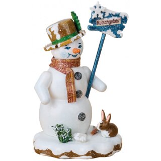 Original Hubrig folk art winter children - snowman danger of slipping Erzgebirge