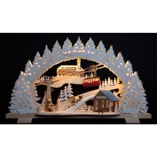 LED Candle arch: snowy Fichtelberg small, indirectly illuminated, with Thiel figures, 50 cm