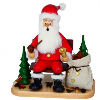 Santa Claus on bench with sack