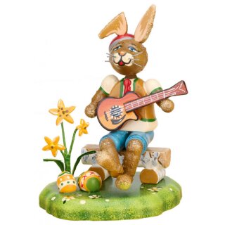Original Hubrig folk art rabbit musician - boy with guitar Erzgebirge