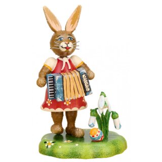 Originale Hubrig arte popolare lepre musicista - ragazza con fisarmonica Erzgebirge