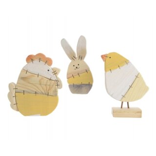 Wooden rooster/chicken/rabbit, 3 assorted