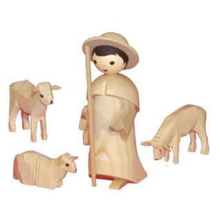 Herder met 3 schapen, naturel 13 cm