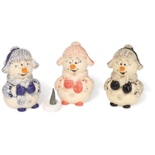 Figurine dencens - Bonhomme de neige avec bonnet, 3 couleurs