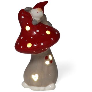 LED tea light holder mushroom with gnome