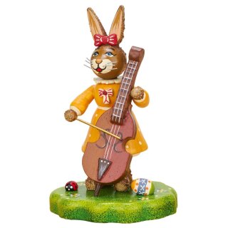 Original Hubrig folk art hare musician - girl with accordion Erzgebirge