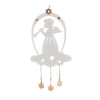 Window picture - angel with 3 star pendants, original Erzgebirge